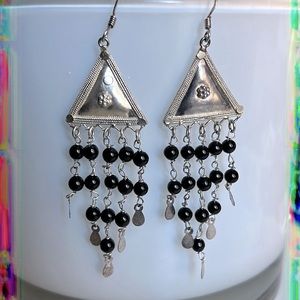 Vintage Sterling Silver Onyx Chandelier Dangle Earrings Handmade Pyramid…